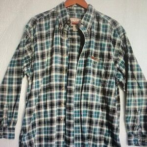 Woolrich Teal Green and Black Plaid Button-Down Shirt